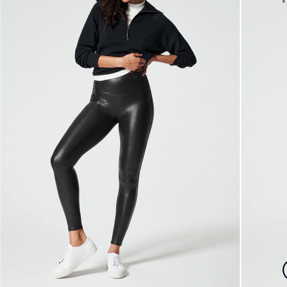 SPANX Faux-Leather High-Waist Leggings in Black